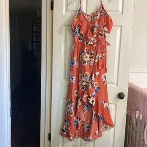 Off the shoulder Summer maxi hi-low dress with ruffles